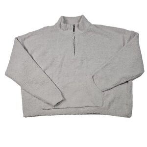 Nordstrom RDI Juniors Light Gray Sherpa Quarter Zip Pullover Sweater Size Large